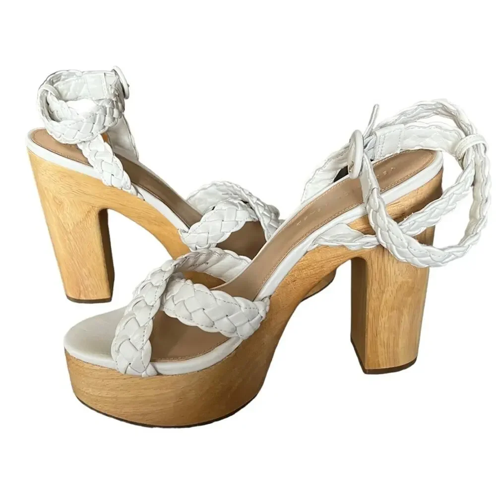 Veronica Beard Gael Platform Braided Leather Ankle Strap Heeled Sandals Size 10